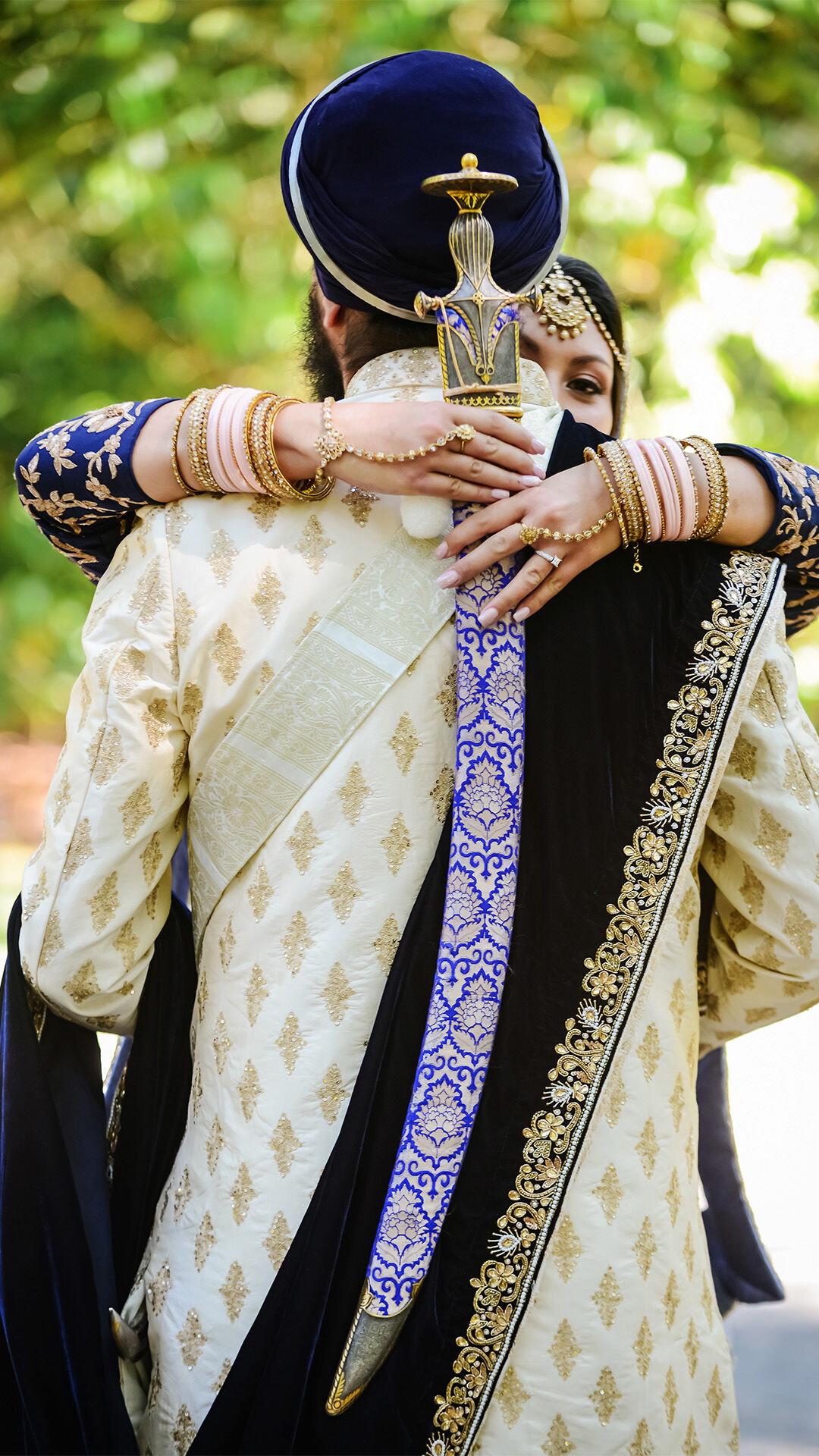 A Punjabi bride tossing rice on her wedding